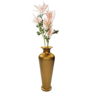Decorative Modern Gold Metal Hammered Floor Flower Vase for Entryway, Living Room or Dining Room