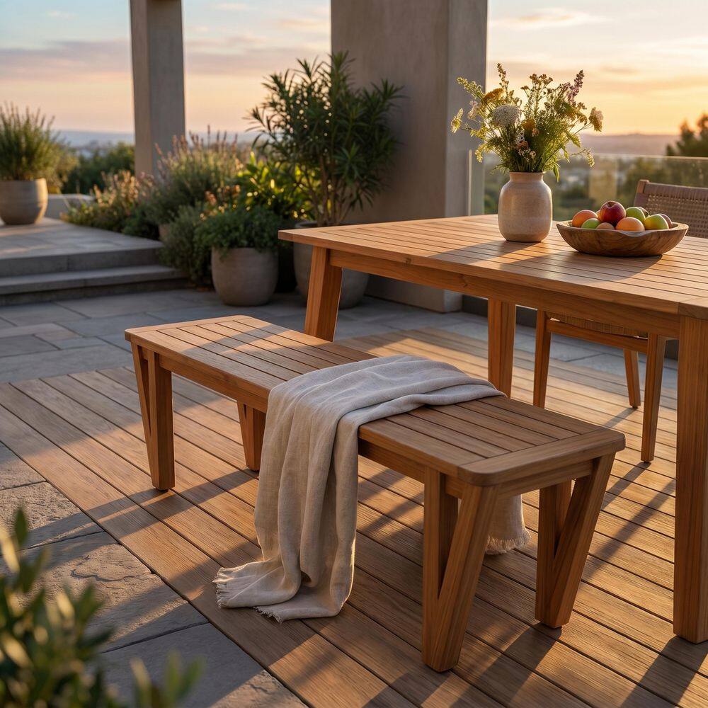 Tulip Teak Solid Wood Rectangle Outdoor Bench with V-Shaped 4 Legs price history on PriceWatchPro