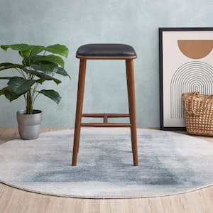 Wendy 29.7 in. Black Backless Solid Wood Bar Stool with Vegan Leather Seat
