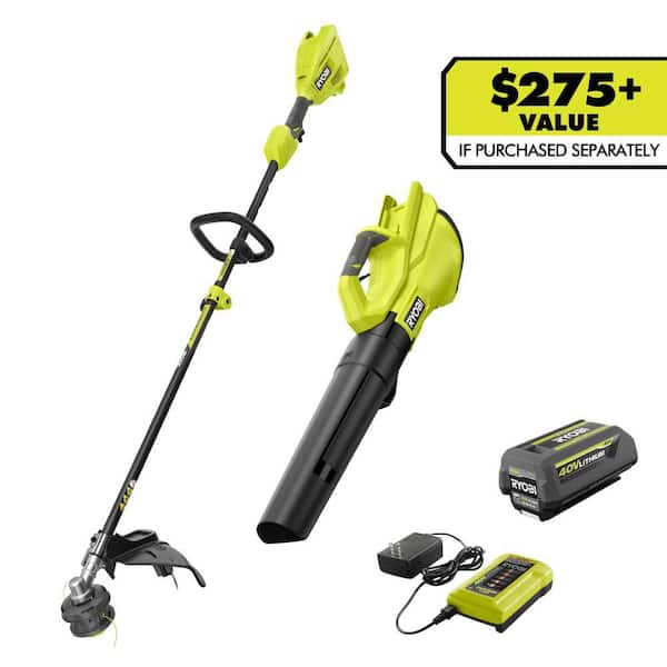 40V Cordless Attachment Capable 15" String Trimmer & 550 CFM 120 MPH Blower Combo Kit with 4.0 Ah Battery & Charger