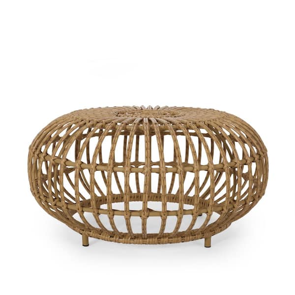 Angel Sar 29.5 in. L x 29.5 in. W x 15.3 in. H Light Brown Round Wicker Outdoor Side Table