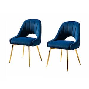 Isaak Modern Navy Upholstered Dining Chair with Hollowed-out Back and Metal Base(Set of 2)