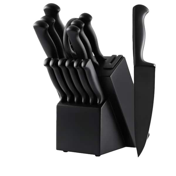 15-Piece Black German Stainless Steel Forged Kitchen Knife Set with Knife Block Built-in Sharpener for Kitchen Cooking