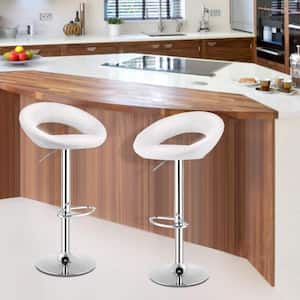 31.5 in. White Low Back Metal Bar Stools Adjustable PU Leather Barstools Swivel Pub Chairs Set of 2