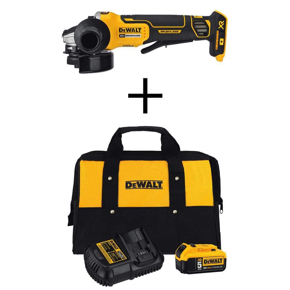 DEWALT 20V MAX XR Cordless Brushless 4.5 in. Paddle Switch Small Angle  Grinder, (1) 20V 5.0Ah Battery, Charger, and Kit Bag DCB205CKWCG413B The  Home Depot