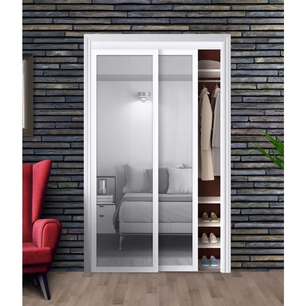Harmony 60'' x 80'' White Mirrored MDF Sliding Closet Door
