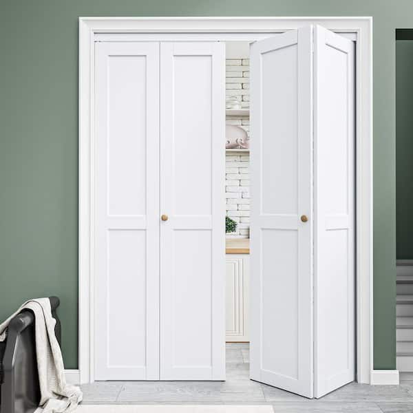 60 in. x 80 in. DIY 2 Panel Solid Core MDF White Primed Composite Interior Closet Bi-Fold Door with Hardware