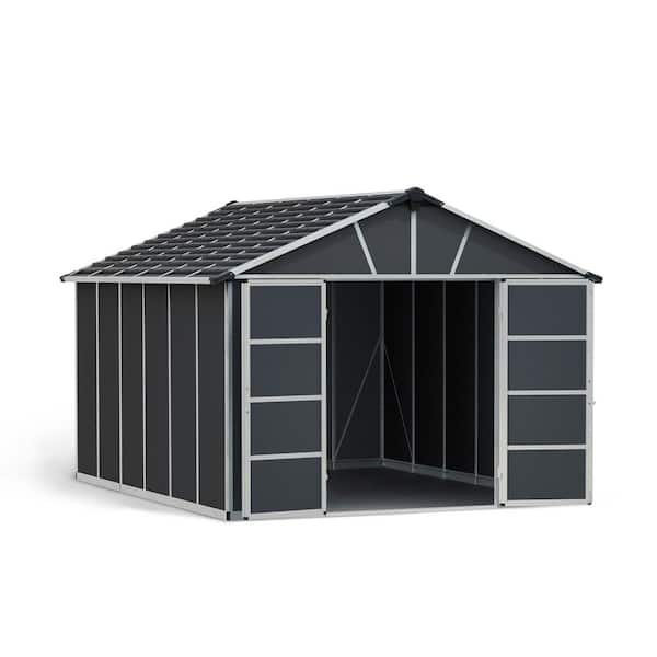CANOPIA by PALRAM Yukon 11 ft. x 13 ft. Dark Gray Large Garden Outdoor Storage Shed with Floor