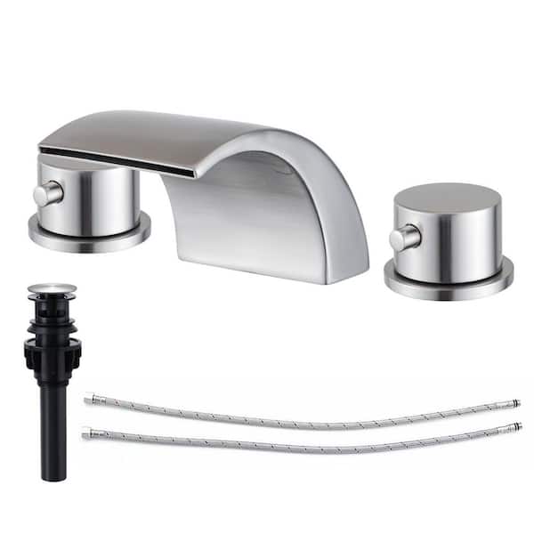 2 Handles 8 in. Widespread Bathroom Faucet 3-Hole Sink Faucet with Pop-Up Drain in Brushed Nickel