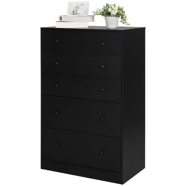 VEIKOUS 5-Drawer Black Chest of Drawers with 2-Large Drawers (47.6 in. H x 31.5 in. W x 15.7 in. L)