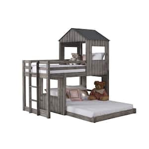 Rustic Dirty Grey Twin Over Full Campsite Loft Bed