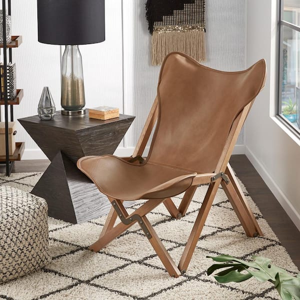 HomeSullivan Brown Genuine Top Grain Leather Tripolina Sling Chair