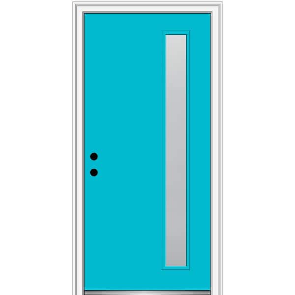 MMI DOOR 36 in. x 80 in. Viola Right-Hand Inswing 1-Lite Frosted Midcentury Painted Fiberglass Smooth Prehung Front Door