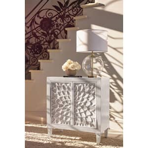 Clarkia White Wood 32 in. W Sideboard with Floral Carved Door