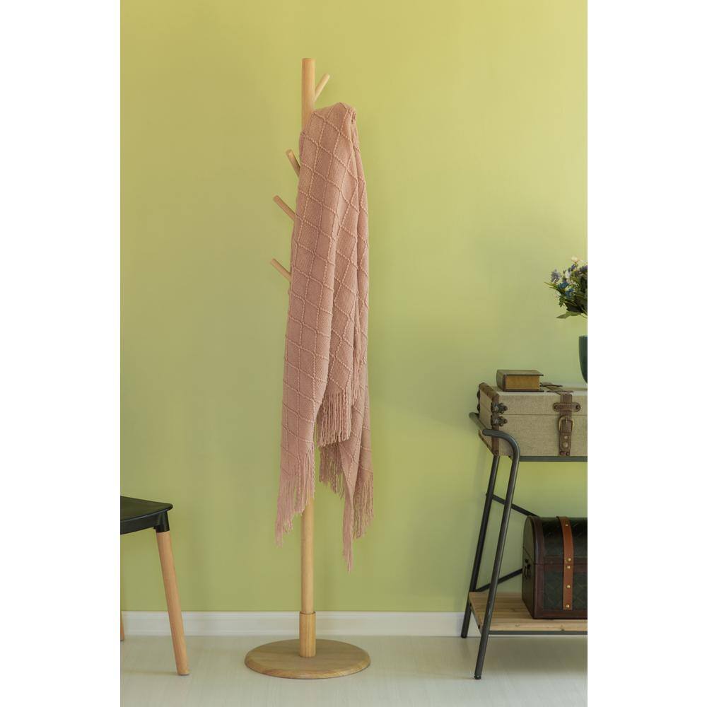 Pink Knitted Throw Blanket Set with Fringed Edges, 50x60 in