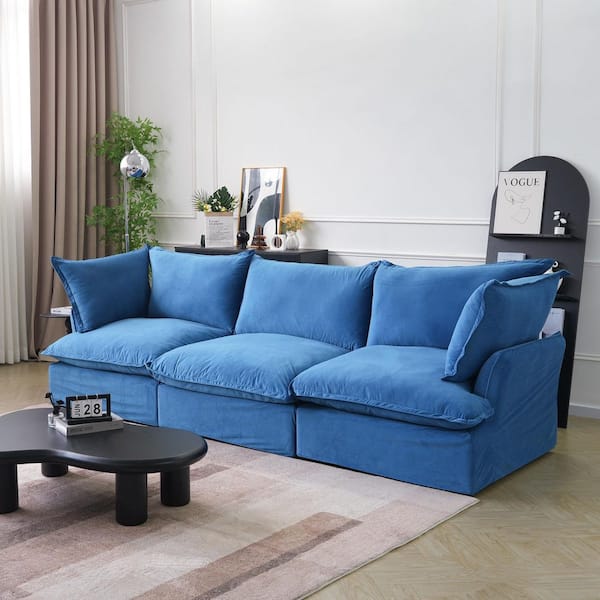 J&E Home 122.83 in.Flared Arm Velvet 4-Seats Modern Apartment Modular Sofa with Removerble Covers in Blue