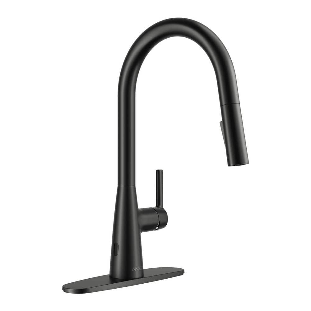 ANZZI Modern Matte Black 7 in. H Pull-Down Kitchen Faucet with 360