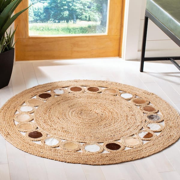 Natural Fiber Beige/Brown Doormat 3 ft. x 3 ft. Round Solid Area Rug