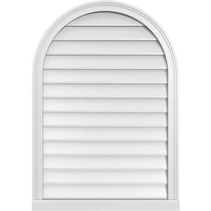 28 in. x 40 in. Round Top Surface Mount PVC Gable Vent: Decorative with Brickmould Sill Frame