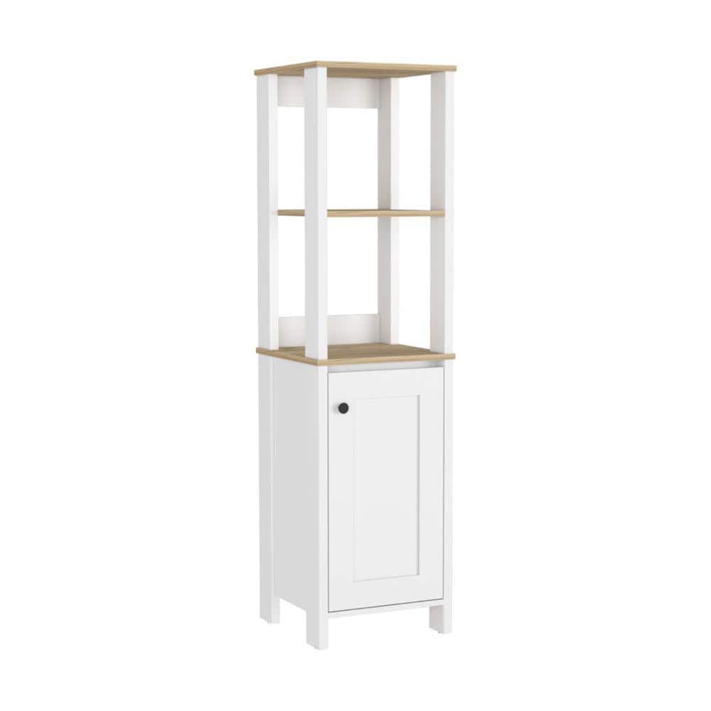 Linen Cabinet Jannes - Light Oak/White Finish, Single Door with Open Shelves for Bathroom, Laundry & Garage price history on PriceWatchPro