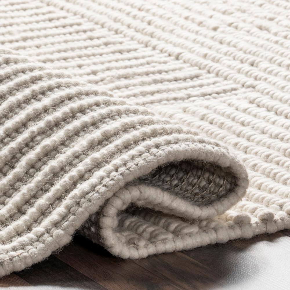 Ivory High-Low Striped Wool and Cotton Area Rug, 5' x 8'