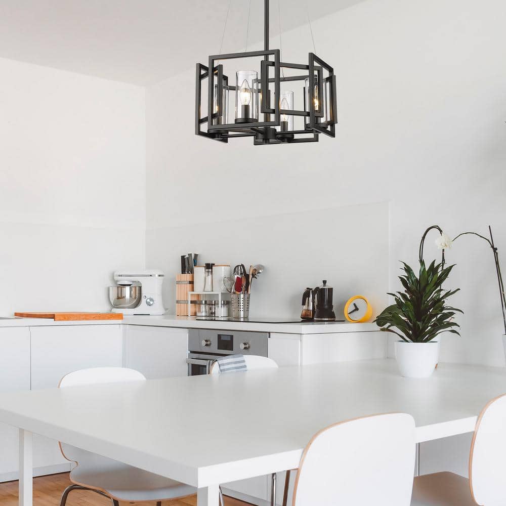 Matte Black 16'' Modern Intersecting Boxes Indoor/Outdoor Pendant with Clear Glass