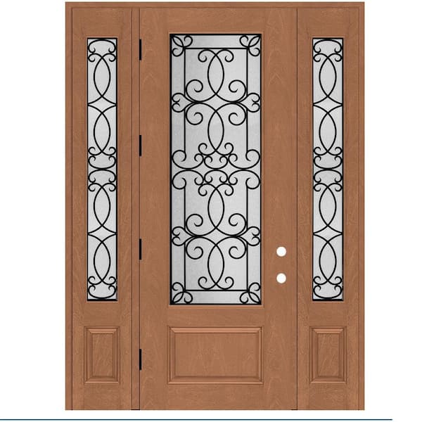 Steves & Sons Regency 68 in. x 96 in. 3/4Lite Georgian Decorative Glass RHOS Autumn Mahogany Fiberglass Prehung Front Door DB 14 in.