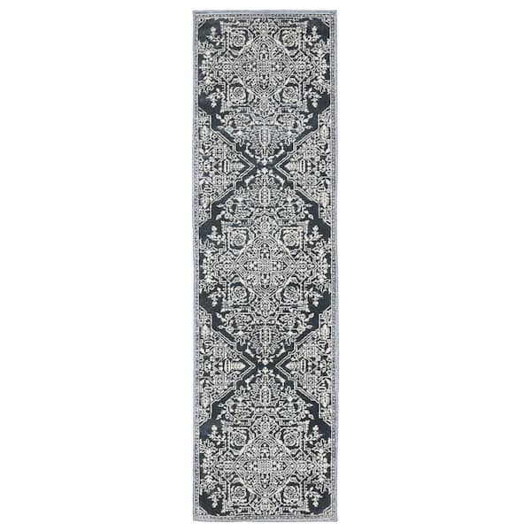 AVERLEY HOME Imperial Blue/Ivory 2 ft. x 8 ft. Center Oriental Medallion Polyester Indoor Runner Area Rug