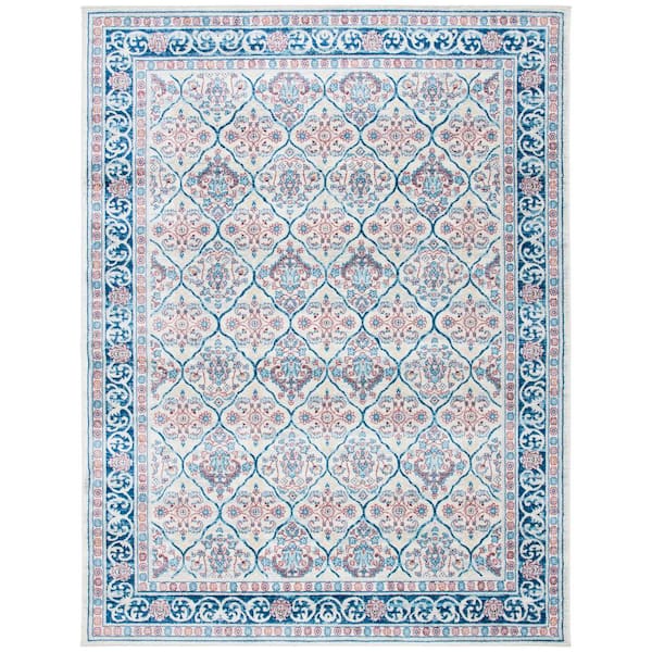 SAFAVIEH Brentwood Beige/Navy 9 ft. x 12 ft. Geometric Floral Border Area Rug