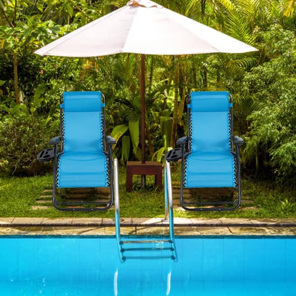 Folding Zero Gravity Chair Oversize Fabric Outdoor Lounge Chair in Blue (2-Pack)