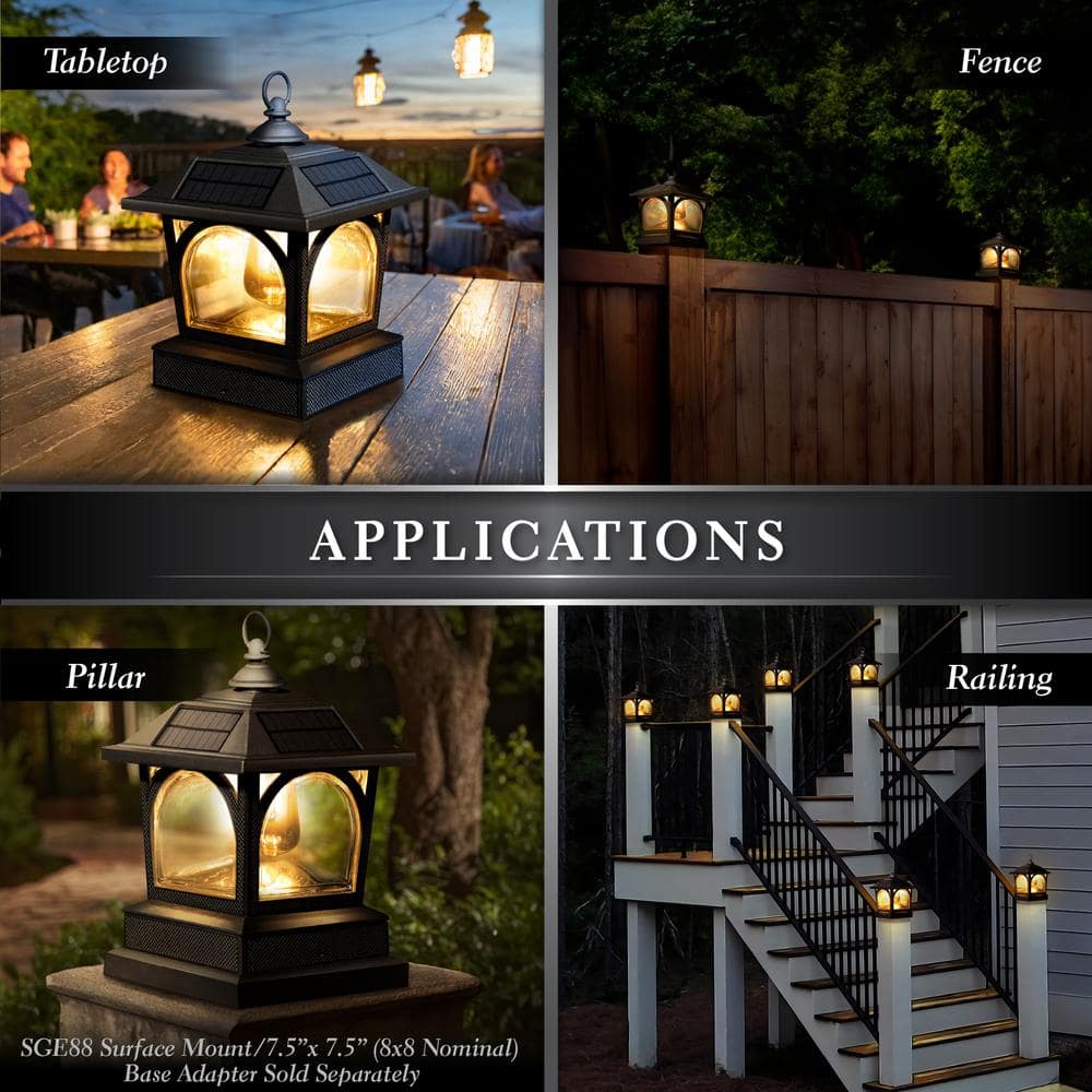 Black Aluminum LED Solar Post Cap Lantern