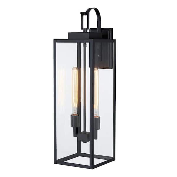 Foothill 27.5 in. H  2-Light Matte Black Outdoor Hardwired Wall Lantern Sconce