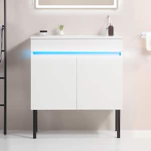 Victoria 30 in. W x 18 in. D x 32 in. H Freestanding Single Sink Bath Vanity in White with Solid Wood and Ceramic Top