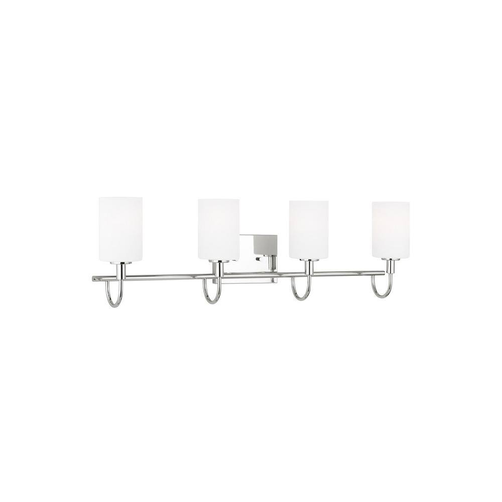 Chrome Four-Light Bathroom Vanity Fixture with Glass Shades