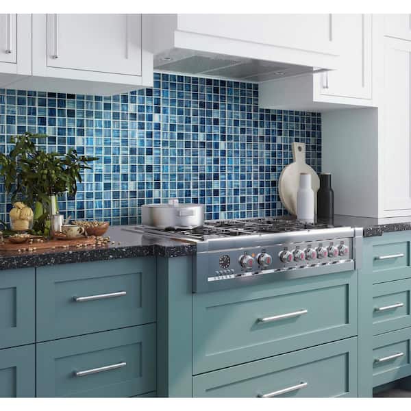 Apollo Tile Blue 4 in. x 5 in. Polished and Matte Finished Glass