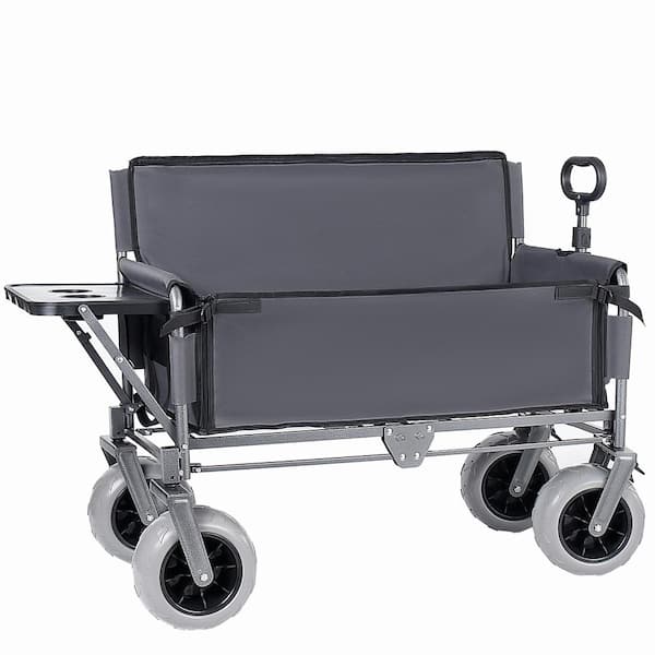 6.4 cu. ft. Steel Utility Wagon Garden Cart with Extended Height Wall, Open Side, Rear-Mounted Tabletop in Gray