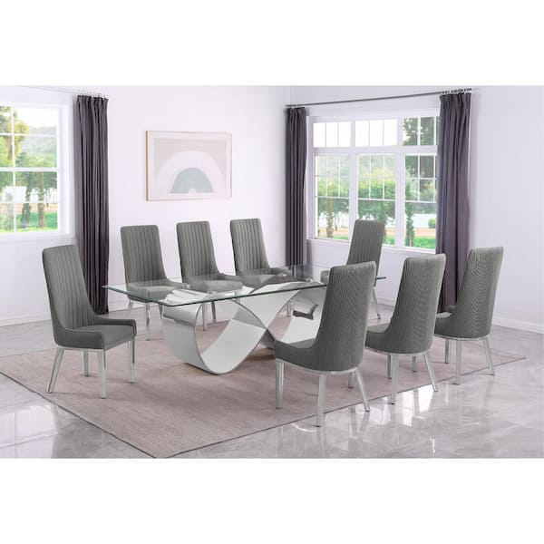 Nine Piece Clear and Gray Glass Dining Set Nine Piece Clear and Gray Glass Dining Set