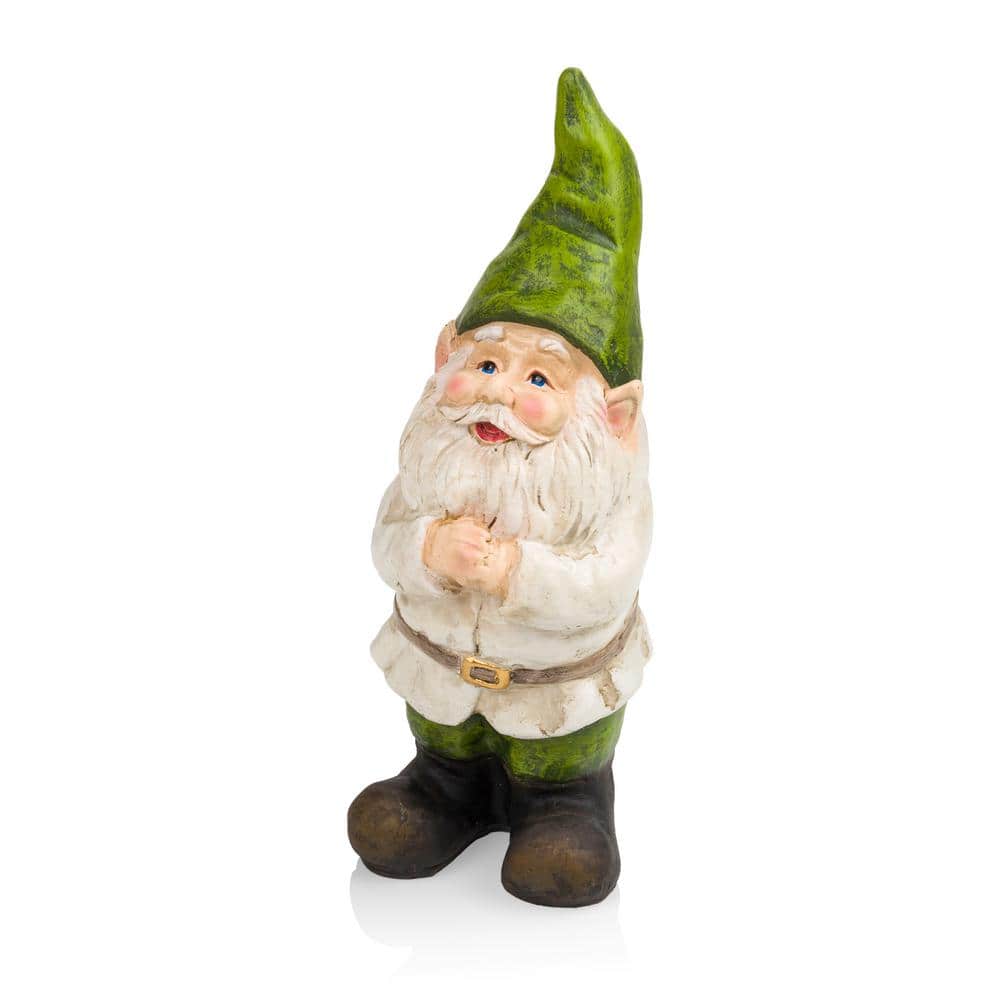 Beige and Green Polyresin Garden Gnome Statue
