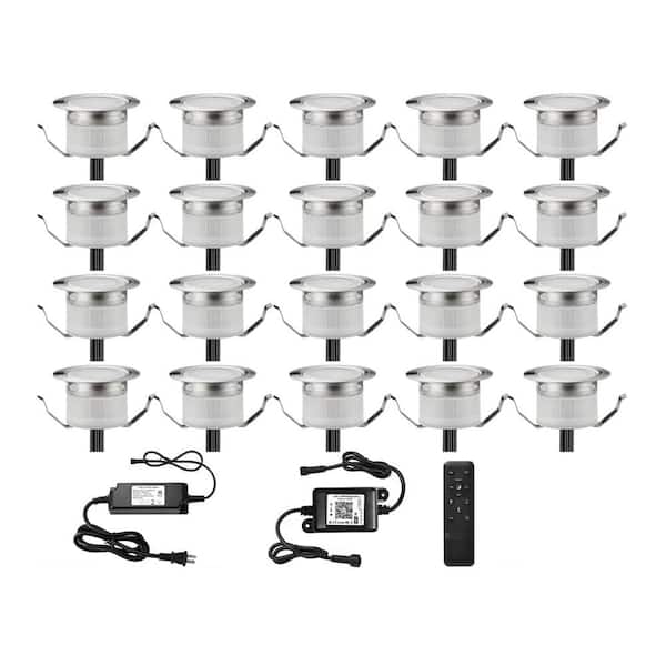 20pcs WiFi Wireless RGB LED Deck Lights Kit Recessed Waterproof Outdoor Step Yard Path Smart Phone Control
