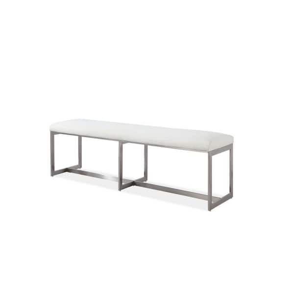 Benjara White and Silver 60 in. Backless Bedroom Bench