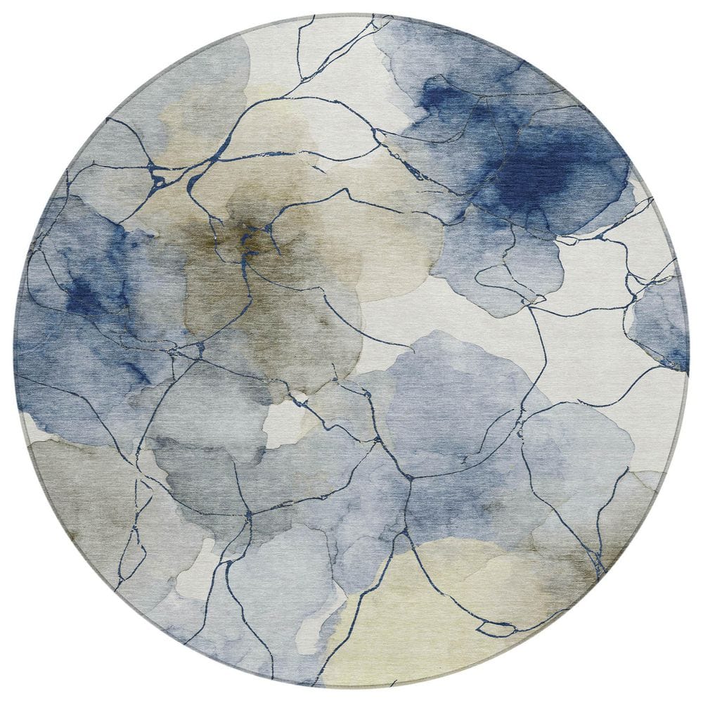 Chantille Machine Washable Indoor/Outdoor Abstract ACN2589 Navy 8 ft. x 8 ft. Round Rug price history on PriceWatchPro