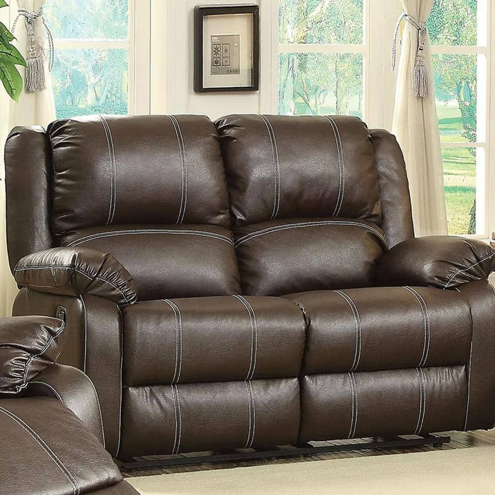Contoured Comfort Brown Faux Leather Loveseat with Cup Holders