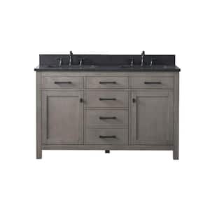 Jasper 54 in. W x 22 in. D Bath Vanity in Textured Gray with Blue Limestone Top in Carrara White with White Sinks