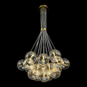 Lillian 19-Light Gold Modern Glass Globe Bubble Chandelier, No Bulbs Included