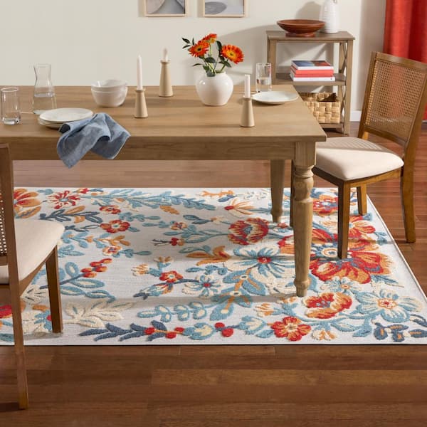 Hibiscus Bloom Ivory/Red 5 ft. x 7 ft. Floral Modern Indoor/Outdoor Patio Area Rug
