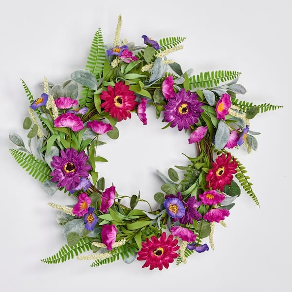 Unbranded 22 in. Artificial Flower Wreath with Fern