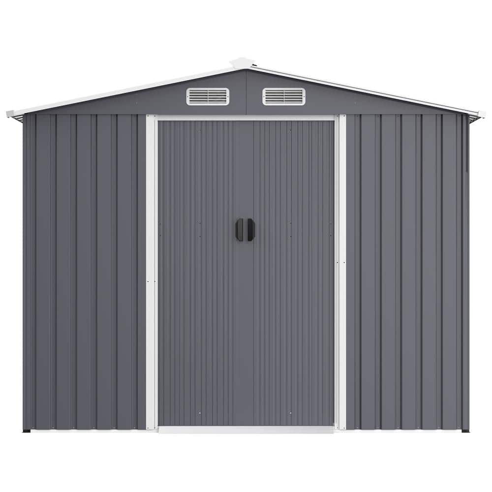 Misopily 8 ft. x 12 ft. Dark Gray Heavy Duty Metal Shed Tool with