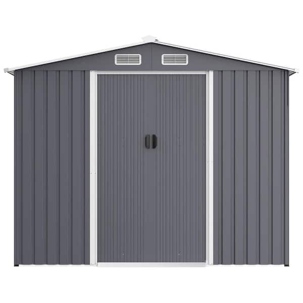 8 ft. x 12 ft. Dark Gray Heavy Duty Metal Shed Tool with Sliding Doors and Air Vent (96 sq. ft. )