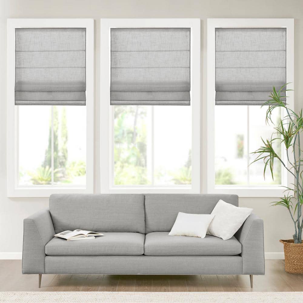 Madison Park Suvi Grey Cordless Polyester Linen Blend Light Filtering