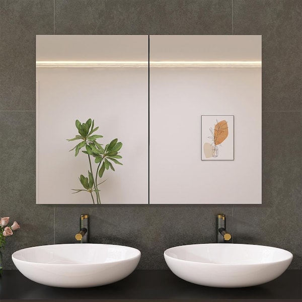 Staykiwi 39.4 in. W x 30 in. H Rectangular Aluminum Medicine Cabinet with Mirror